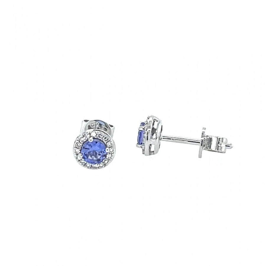 9ct White Gold Diamond & Tanzanite Cluster Stud Earrings