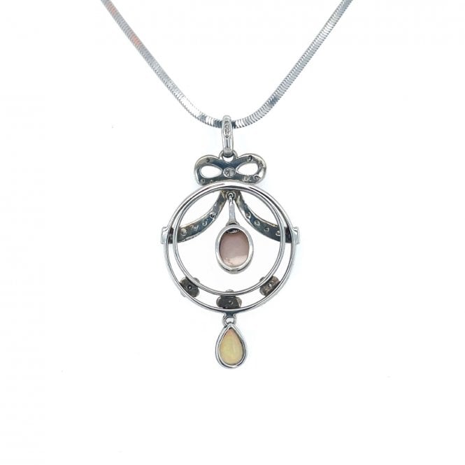 Previously Owned 9ct White Gold Opal & Diamond Detailed Pendant and Chain