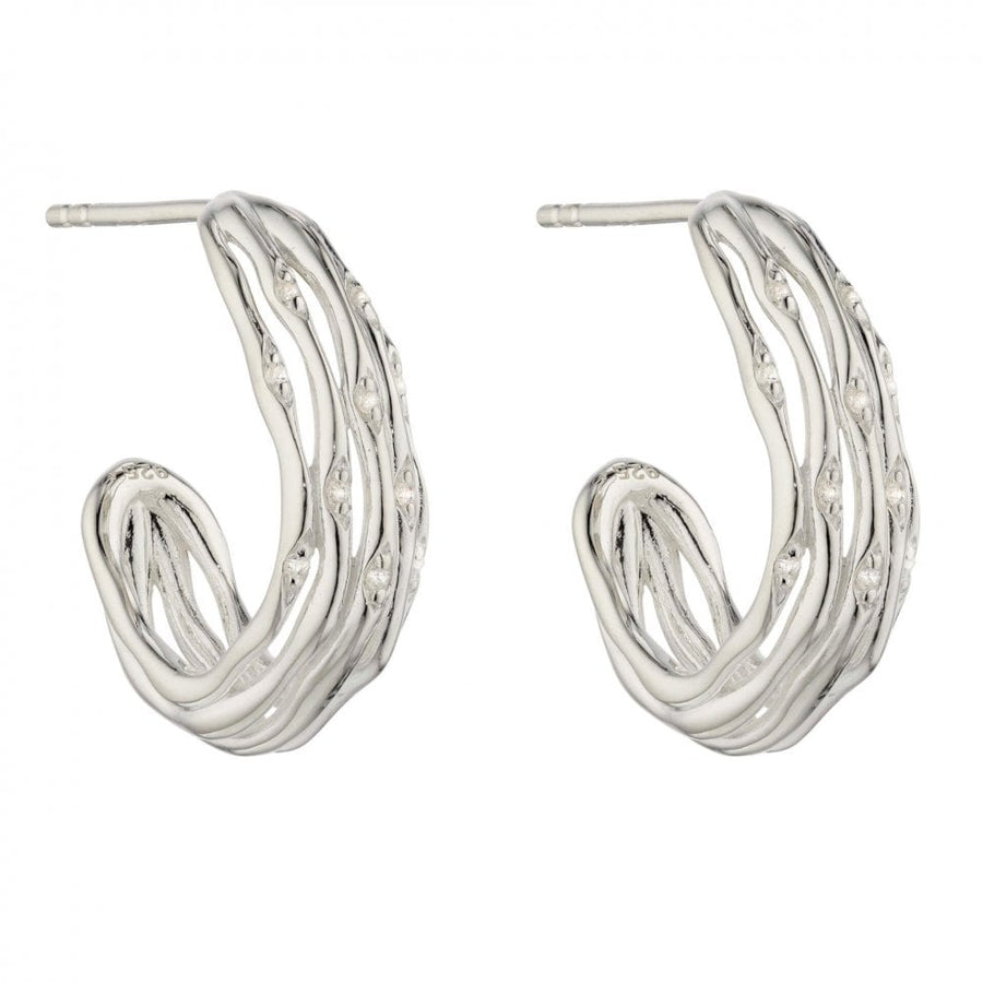 Sterling Silver CZ Bamboo Stem Design Hoop Earrings