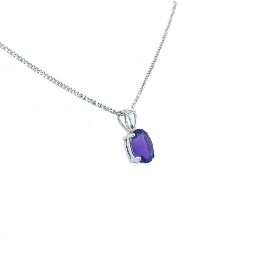 9ct White Gold Oval Amethyst Pendant