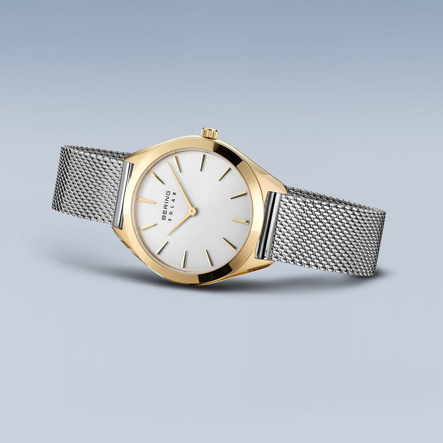 Bering Ladies Steel & Gold Plated Solar Mesh Bracelet Watch