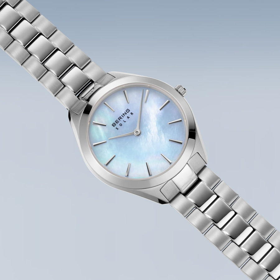 Bering Steel Ladies Mother-of-Pearl Dial Solar Watch