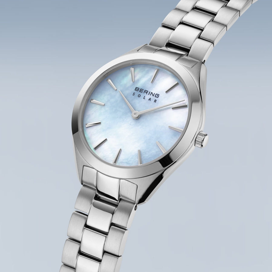 Bering Steel Ladies Mother-of-Pearl Dial Solar Watch