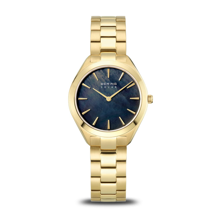Bering Gold Plated Ladies Dark Mother-of-Pearl Dial Solar Watch