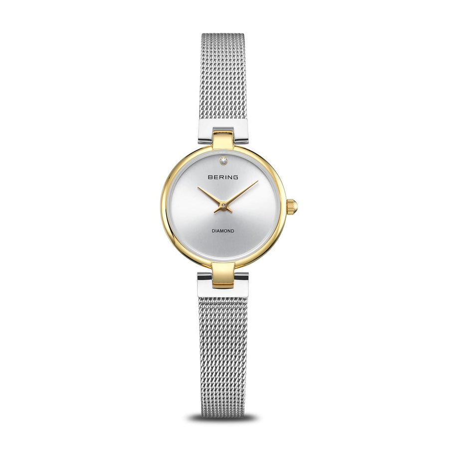 Bering Ladies Small Two-Tone Diamond Set Mesh Bracelet Watch