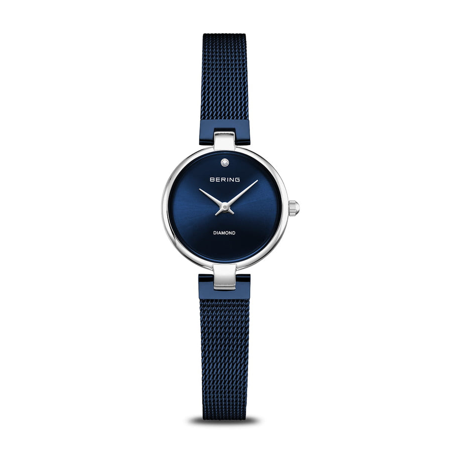 Bering Steel Ladies Diamond Navy Dial & Mesh Strap Watch