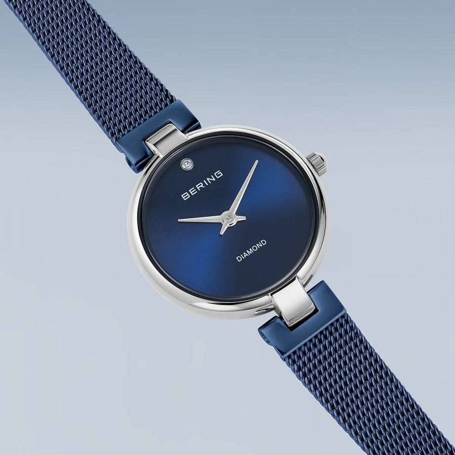 Bering Steel Ladies Diamond Navy Dial & Mesh Strap Watch