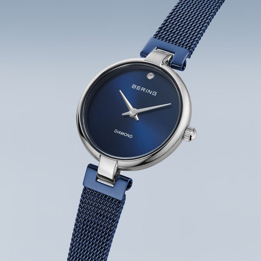 Bering Steel Ladies Diamond Navy Dial & Mesh Strap Watch