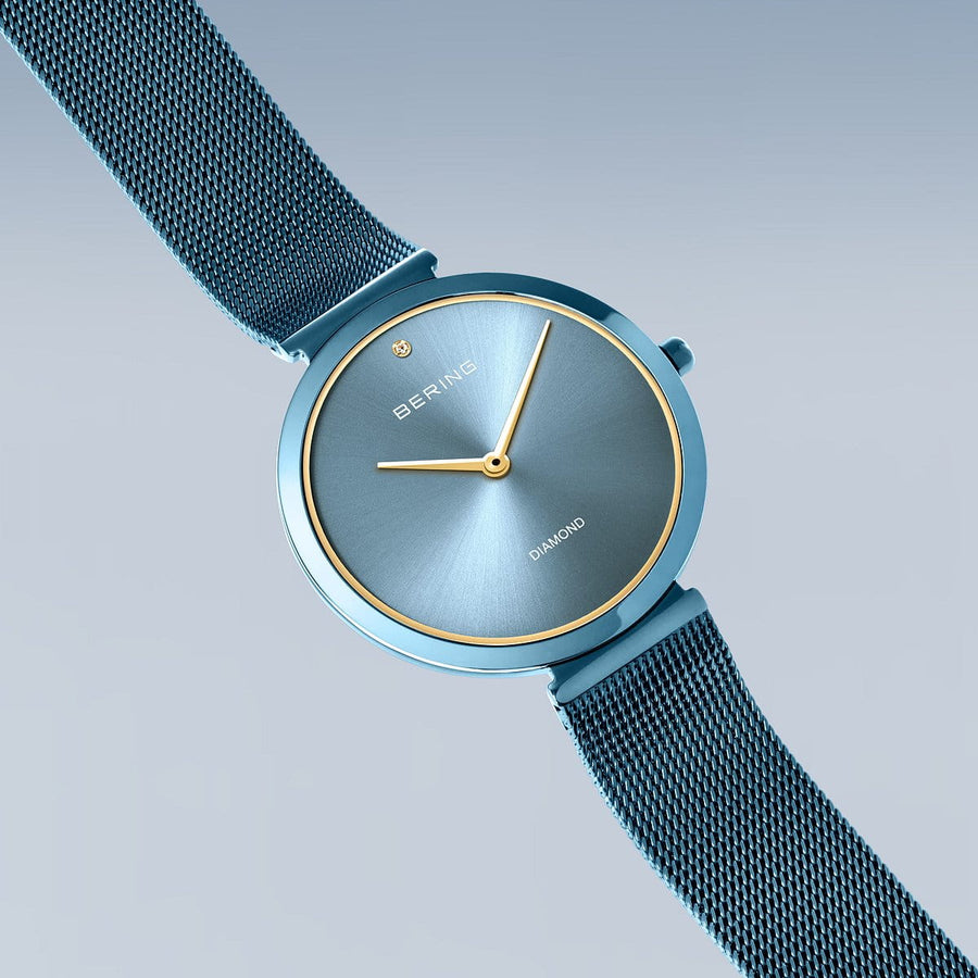 Bering Ladies Polished Diamond Set Blue Charity Watch