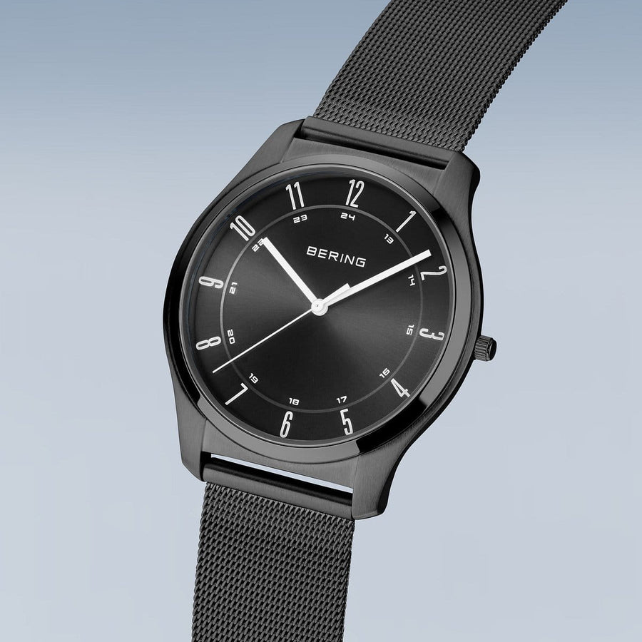 Bering Steel Gents Black Dial Ultra Slim Mesh Watch