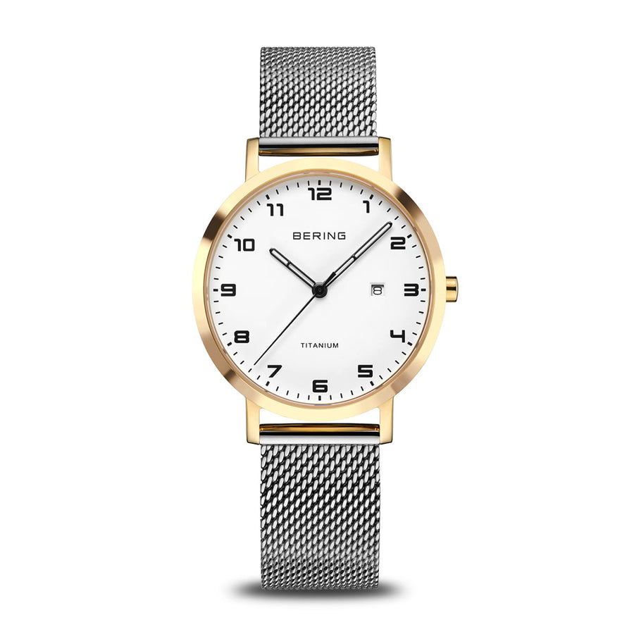 Bering Titanium Gold Case White Dial & Stainless Steel Bracelet Watch