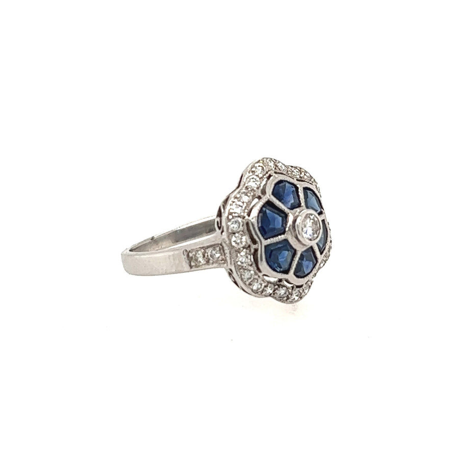 Previously Owned 18ct White Gold Sapphire & Diamond Cluster Ring