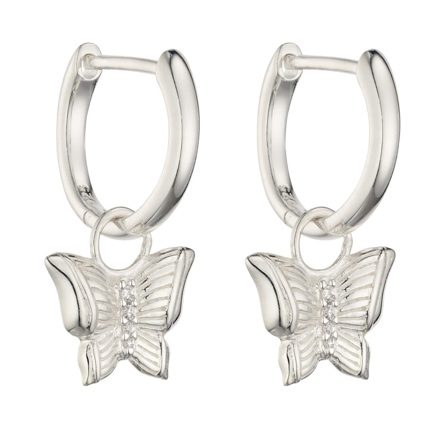 Sterling Silver Butterfly Hoop Dropper Earrings