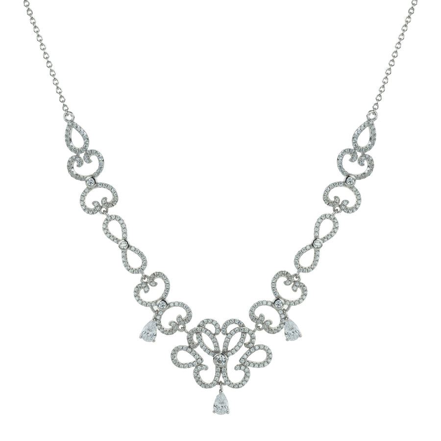 Real Effect Sterling Silver Statement CZ Necklace