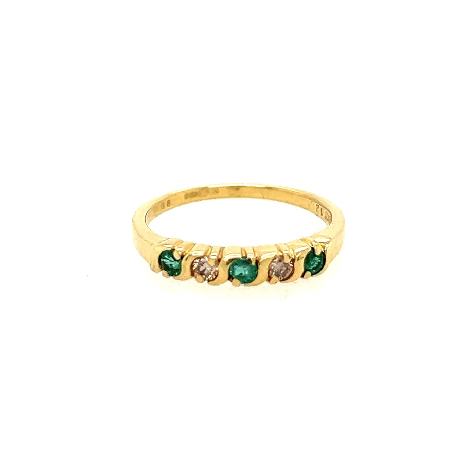 Previously Owned 18ct Yellow Gold Emerald & Diamond Half Eternity Ring