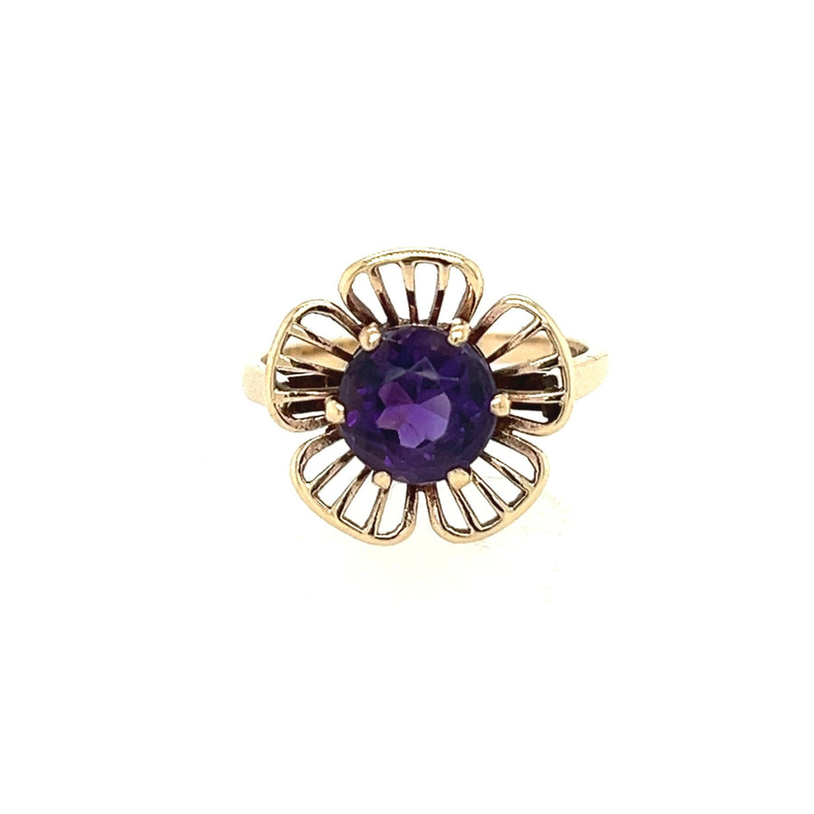 Previously Owned 9ct Yellow Gold Flower Amethyst Ring