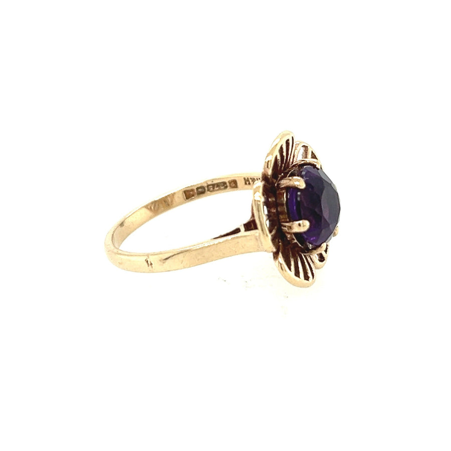 Previously Owned 9ct Yellow Gold Flower Amethyst Ring