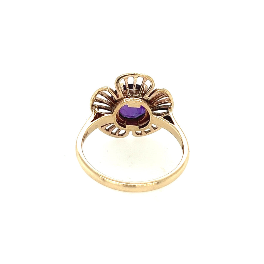 Previously Owned 9ct Yellow Gold Flower Amethyst Ring