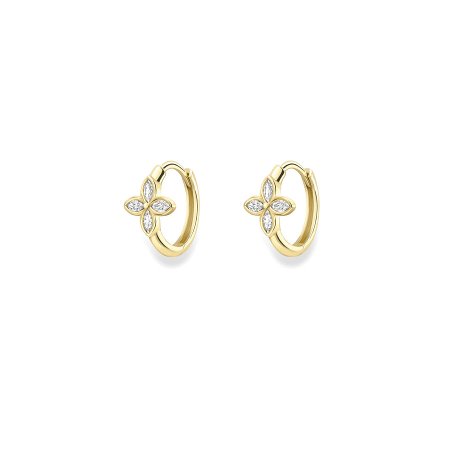 9ct Yellow Gold 10mm CZ Flower Huggie Hoop Earrings