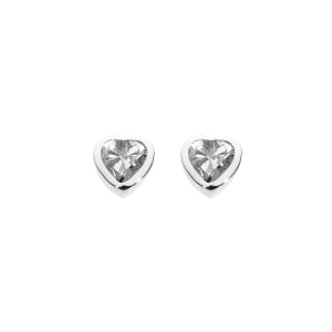 Sterling Silver CZ Heart Stud Earrings