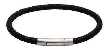 Unique Gents Black Slim Leather & Steel Clasp Bracelet