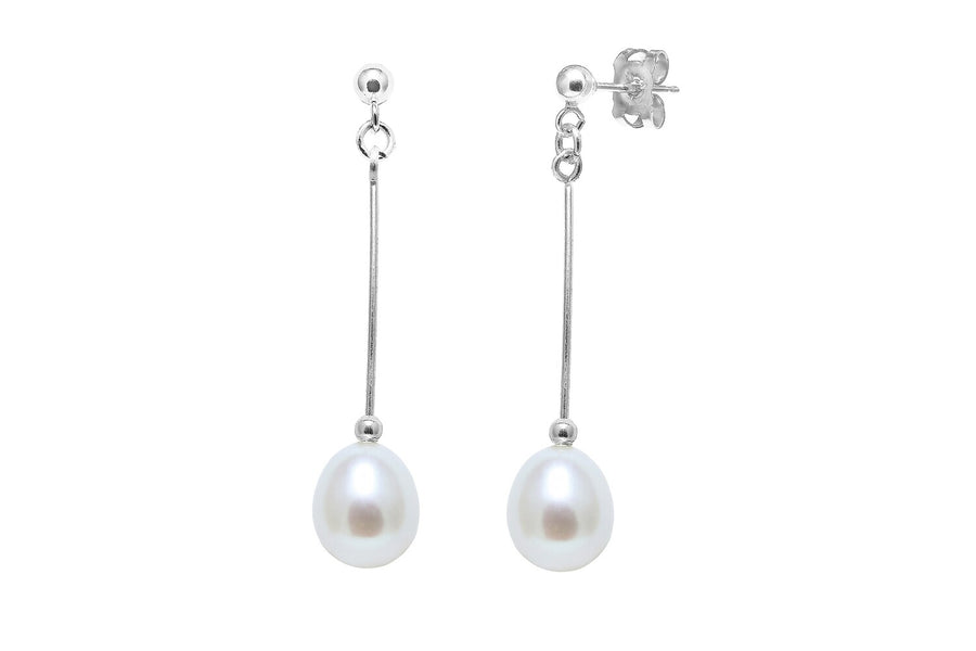 Sterling Silver White Freshwater Pearl Long Drop Earrings
