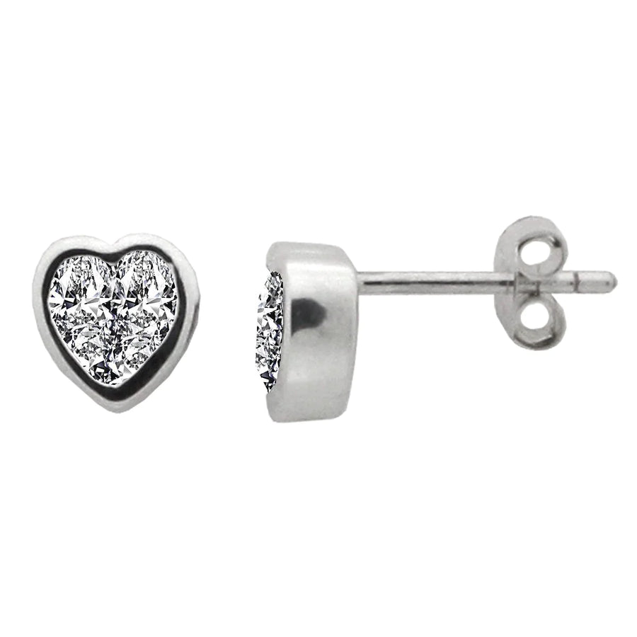 Nina Breddal Sterling Silver CZ Heart Stud Earrings