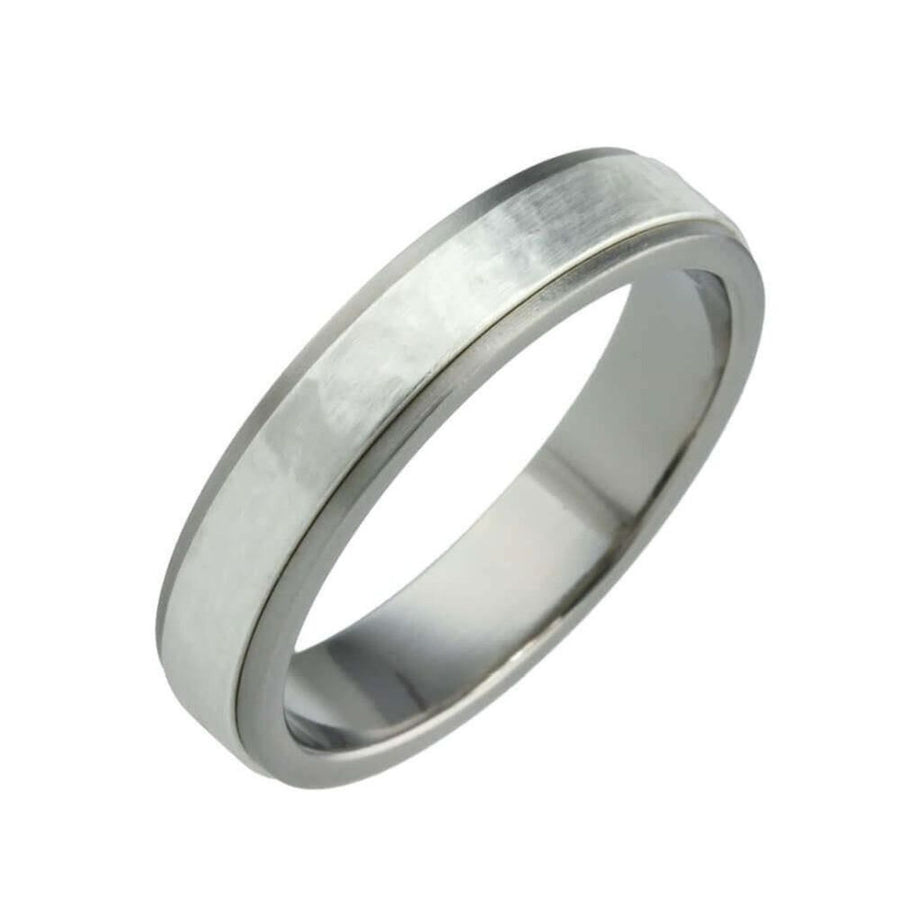 Titanium Textured Silver Inlay Wedding Ring