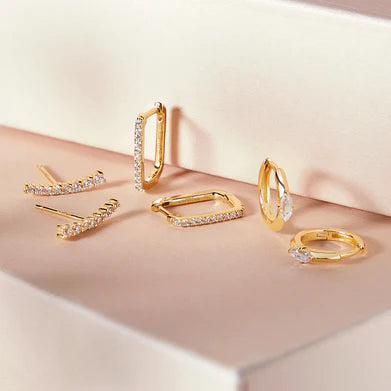 Ania Haie Gold Plated Oval CZ Set Hoop Earrings