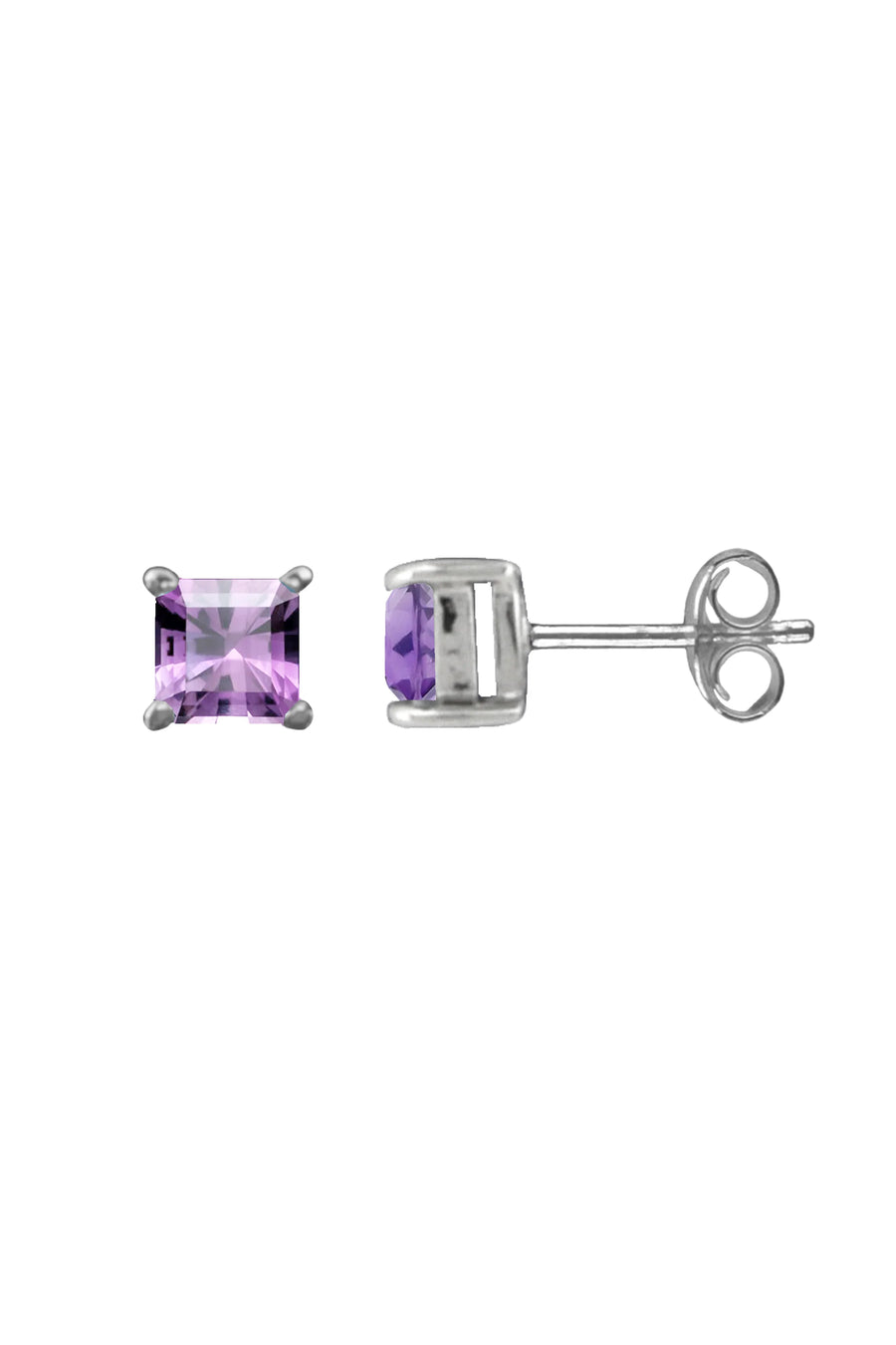 Nina Breddal Sterling Silver Square Amethyst Stud Earrings