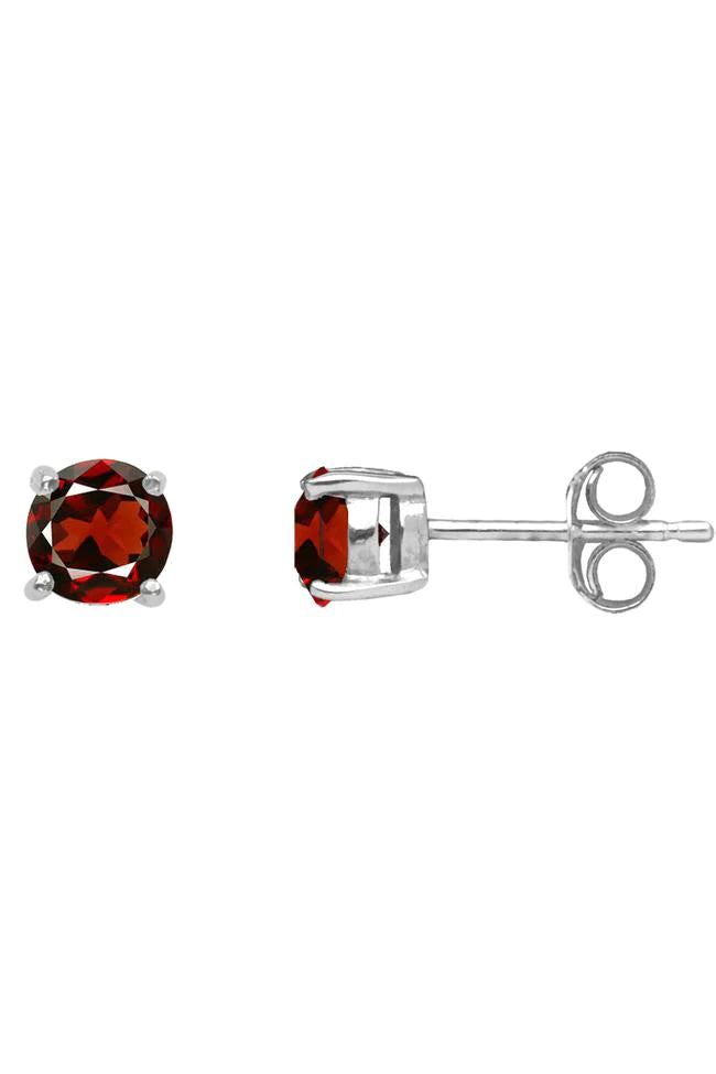 Nina Breddal Sterling Silver Round 4mm Garnet Stud Earrings