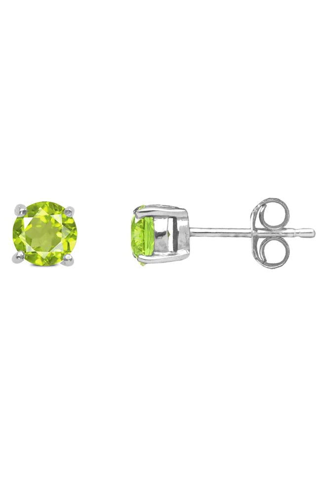 Sterling Silver Round Peridot Stud Earrings