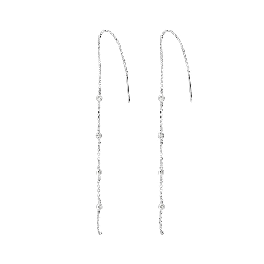 Sterling Silver CZ Chain Drop Earrings