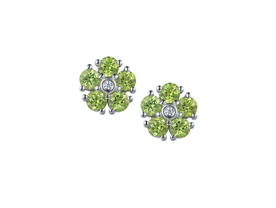 Amore Argento Sterling Silver Peridot Flower Stud Earrings
