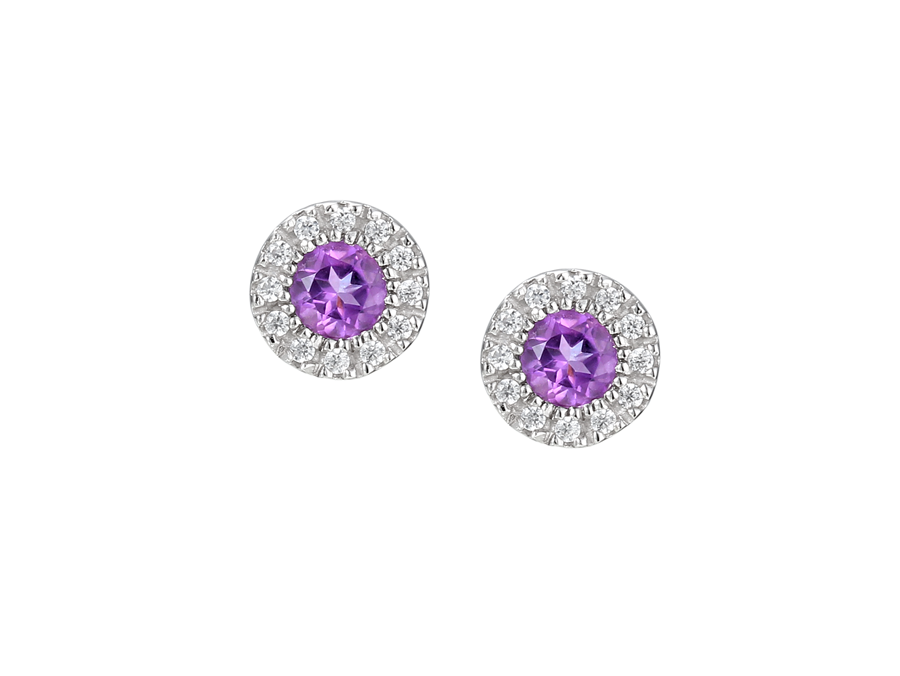 Amore Argento Sterling Silver Amethyst & CZ Cluster Earrings