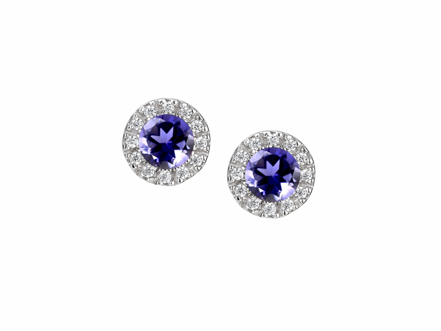 9ct White Gold Diamond & Tanzanite Cluster Stud Earrings