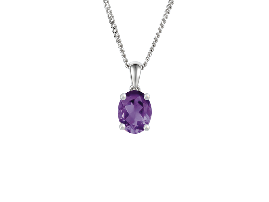 9ct White Gold Oval Amethyst Pendant