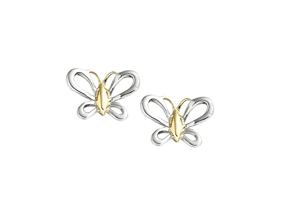 9ct Yellow & White Gold Two-Tone Butterfly Stud Earrings
