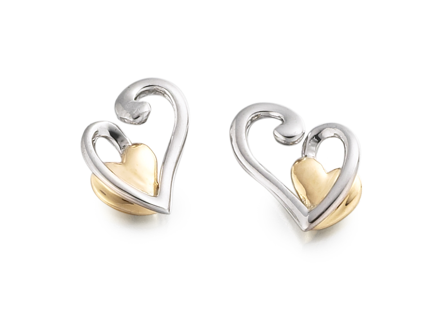 9ct Gold Two-Tone Heart Stud Earrings