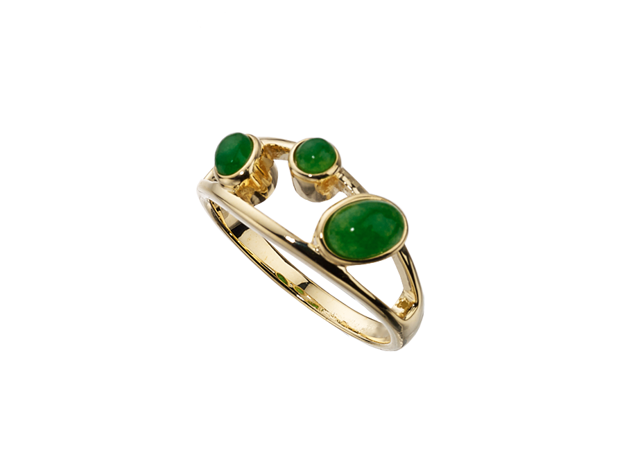 9ct Yellow Gold Jade Three Stone Ring