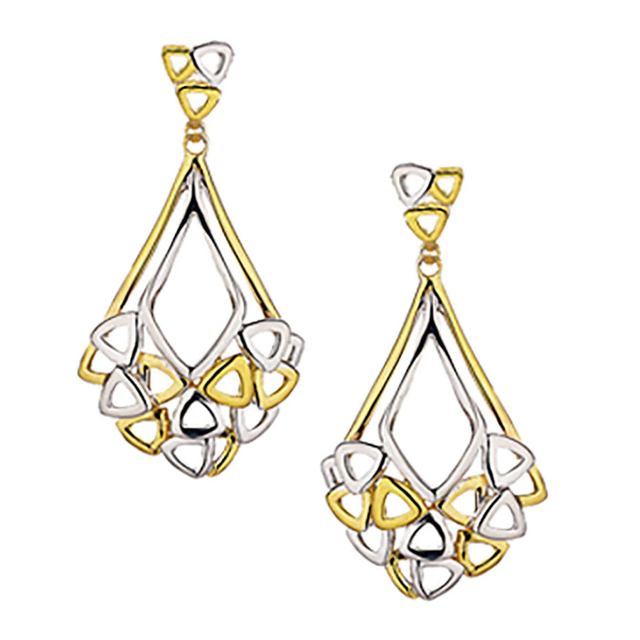 9ct Yellow & White Gold Fancy Teardrop Drop Earrings