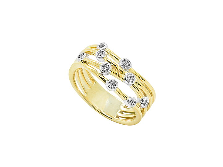 9ct Yellow Gold Wave Diamond Bubble Style Ring
