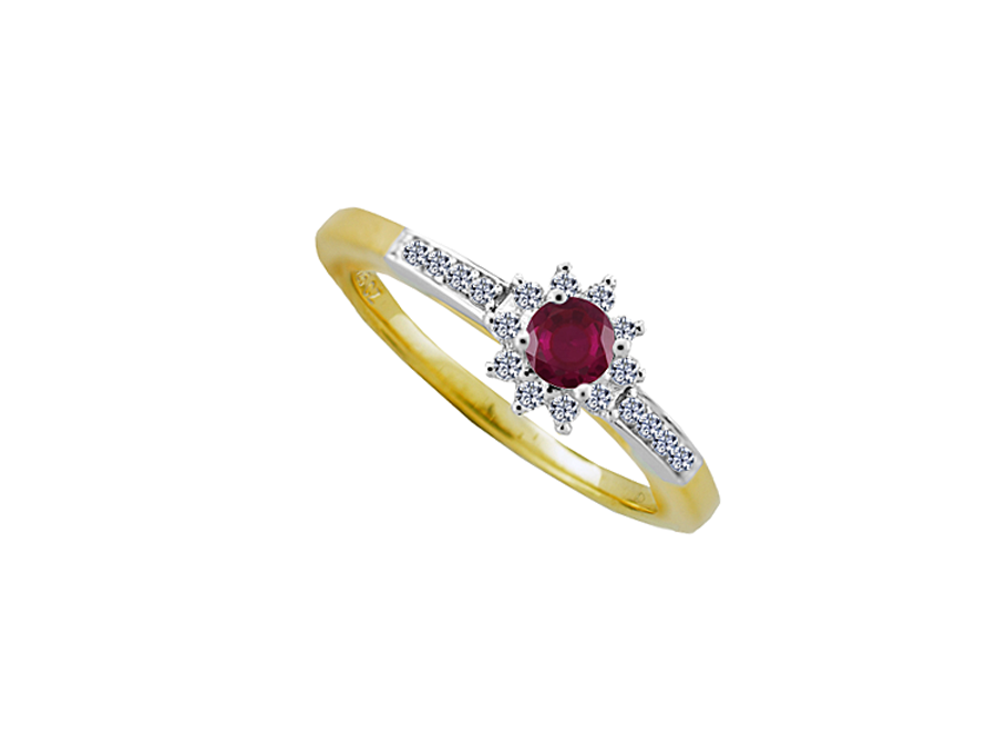 9ct Yellow Ruby & Diamond Mini Cluster Ring