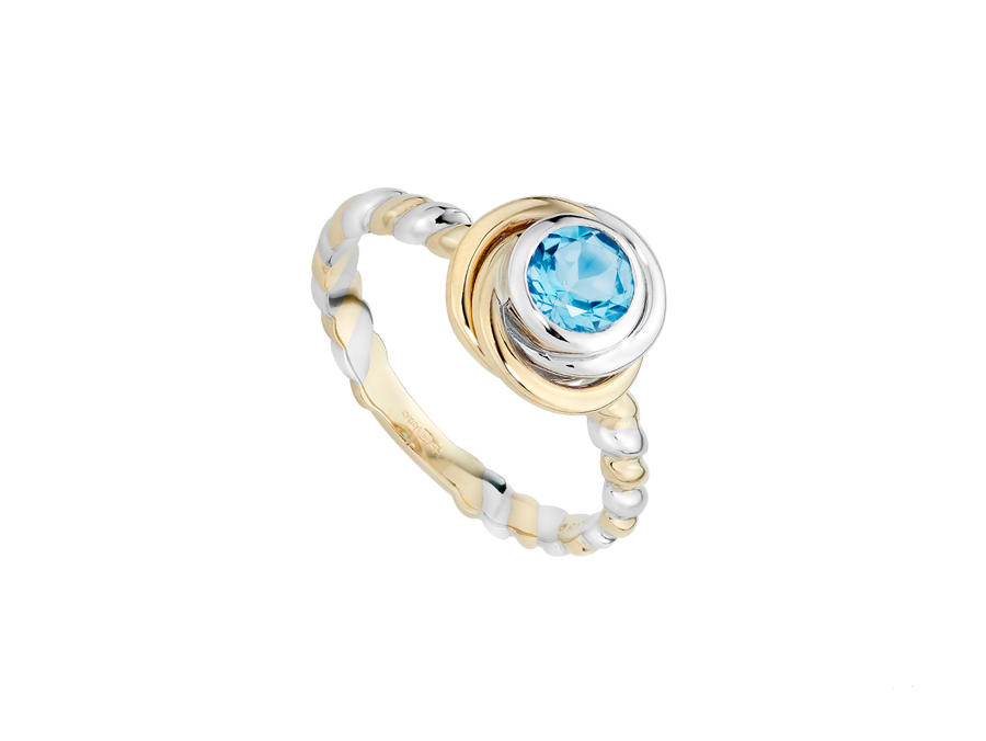 9ct White & Yellow Gold Blue Topaz Swirl Ring