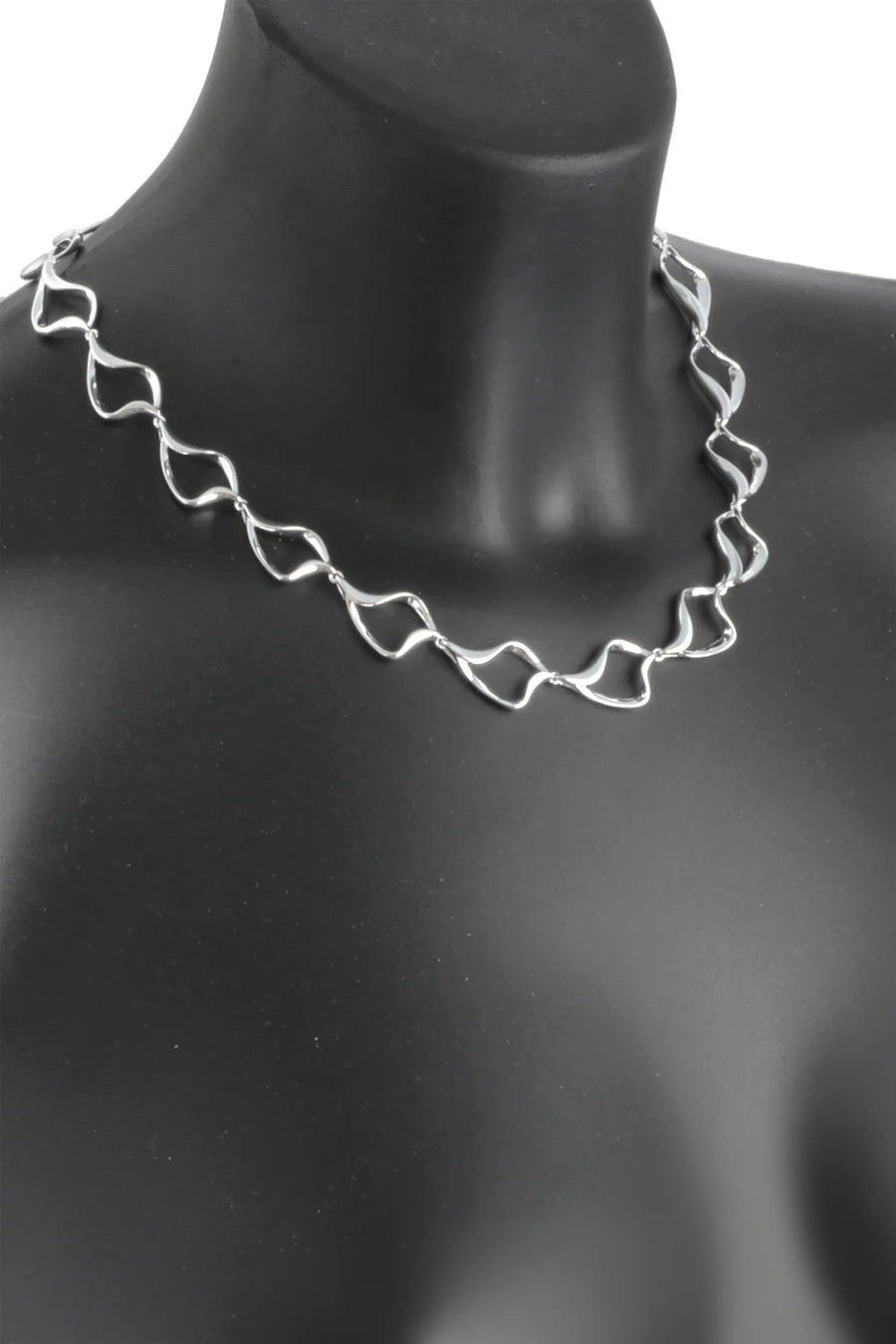 Nina Breddal Sterling Silver Open Wave Link Collar Necklace