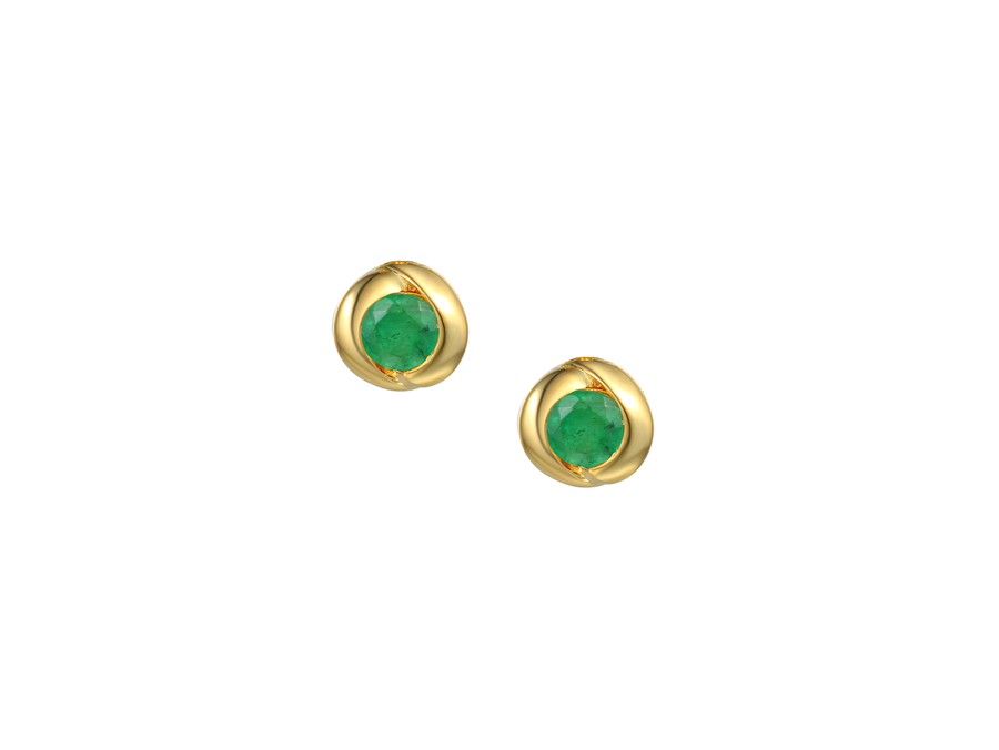 9ct Yellow Gold Round Emerald Set Earrings