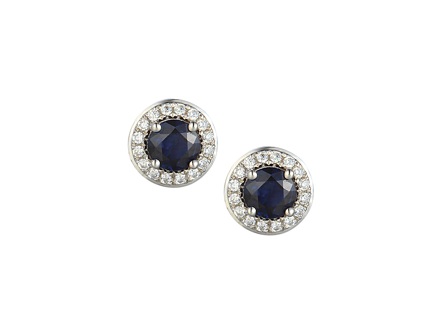 9ct White Gold Sapphire & Diamond Cluster Stud Earrings