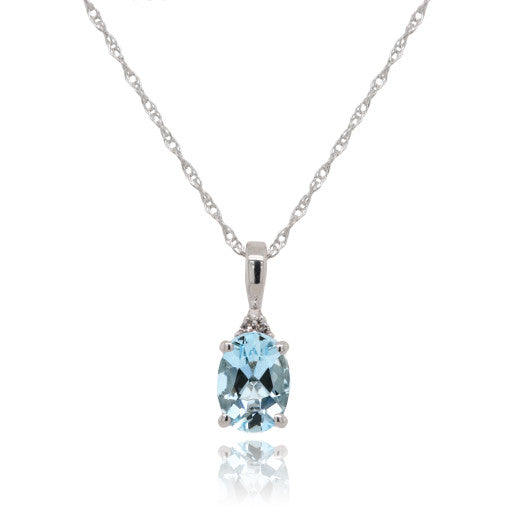 9ct White Gold Aquamarine and Diamond Pendant and Chain