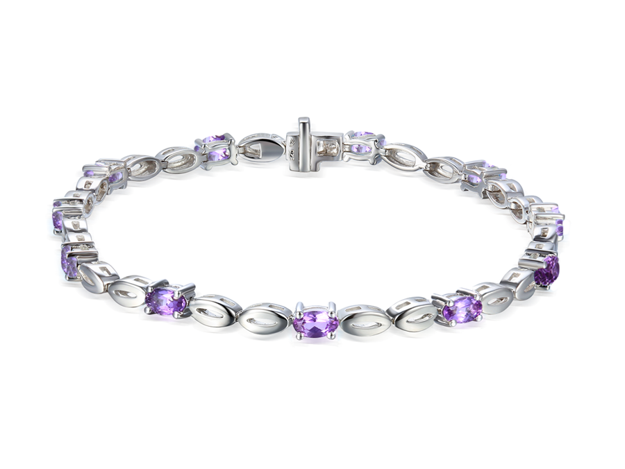 Amore Argento Sterling Silver Amethyst Link Bracelet