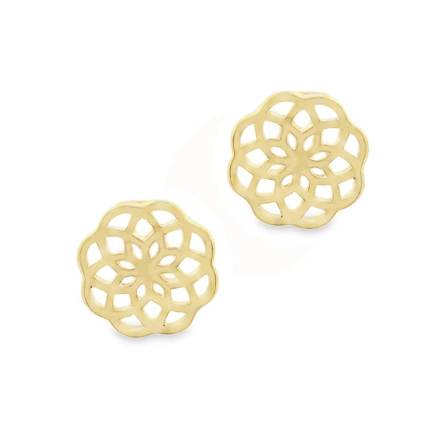 9ct Yellow Gold Open Flat Weave Pattern Stud Earrings